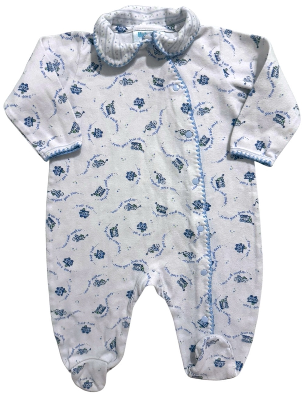 Vintage Babygro Train, Airplane & Car Print Footed Sleeper Romper 6-9 Months